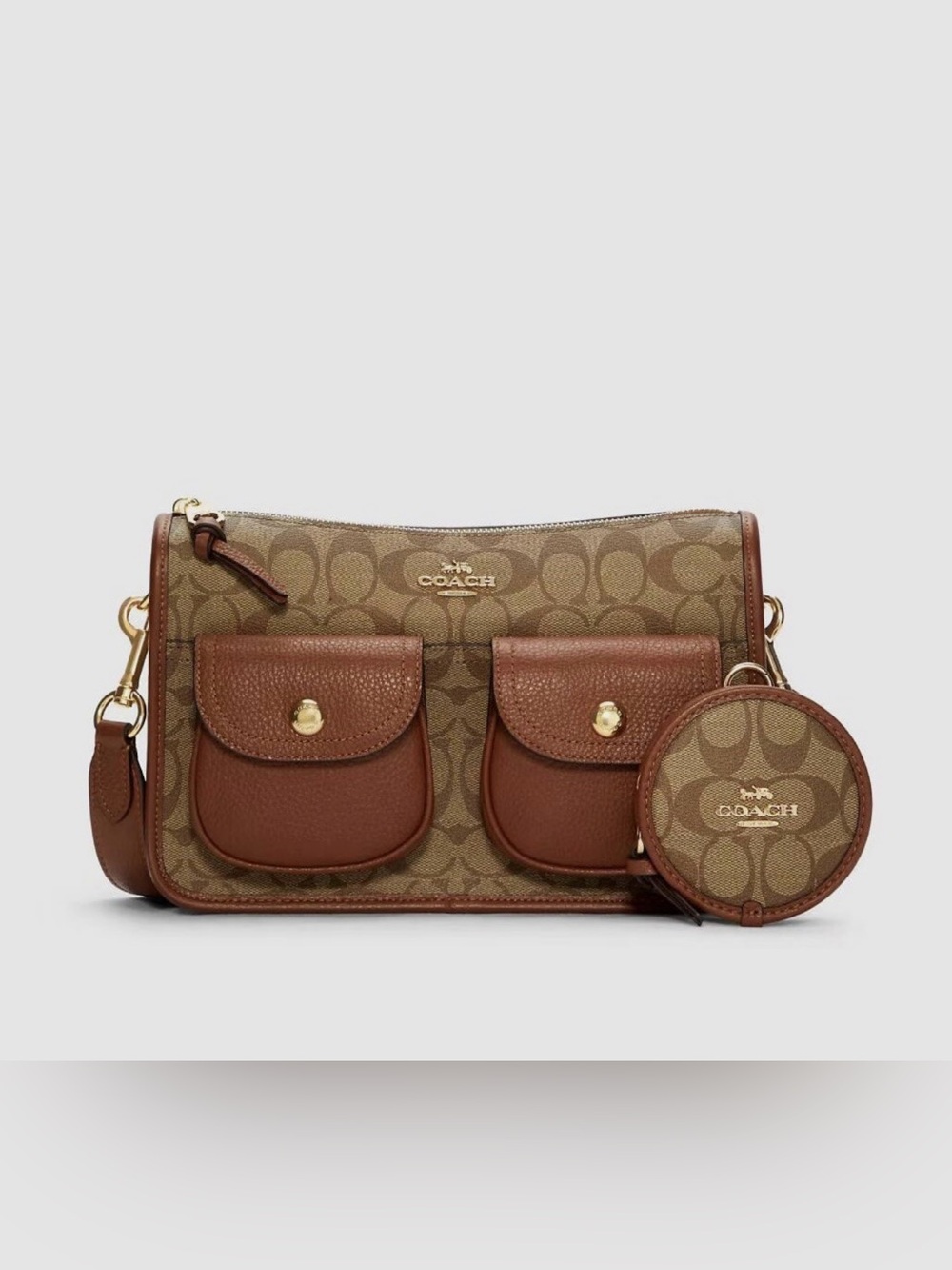 Coach pennie  Tan/Brown Signature Canvas Crossbody with coin Pouch